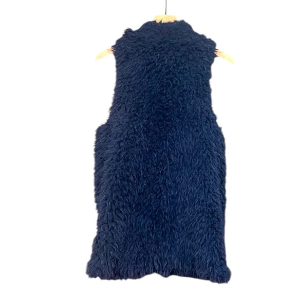 Chelsea & Violet Faux Fur Open Front Long Vest Navy Blue Size Small - Picture 4 of 10
